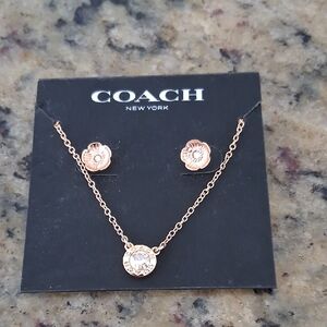 Coach Rose Gold Necklace and Earring Set